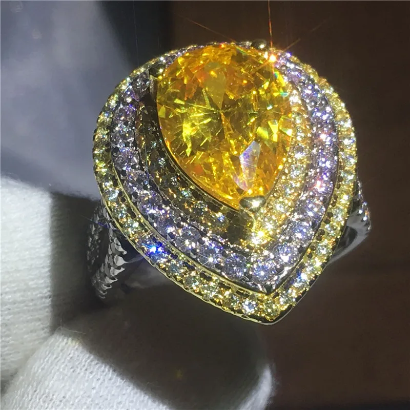 

Luxury ring Pear cut 6ct AAAAA zircon cz Engagement Wedding Band Rings for women men White yellow Gold Filled Party Jewelry