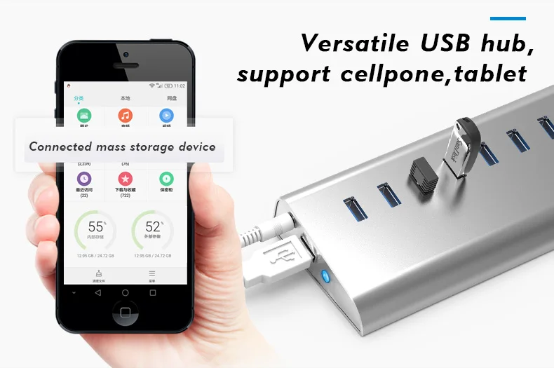 Алюминий 10 портов (7 * USB3.0 + 2*1 в 1A 1 QC2.0) USB Суперскоростной концентратор