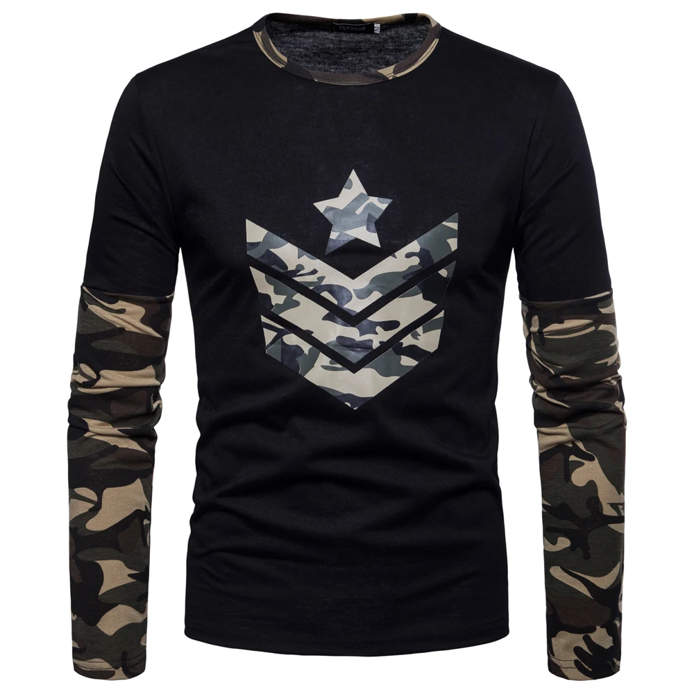 2018 г. Весенняя и летняя футболка новый Для мужчин камуфляж Цвет поддельные два с