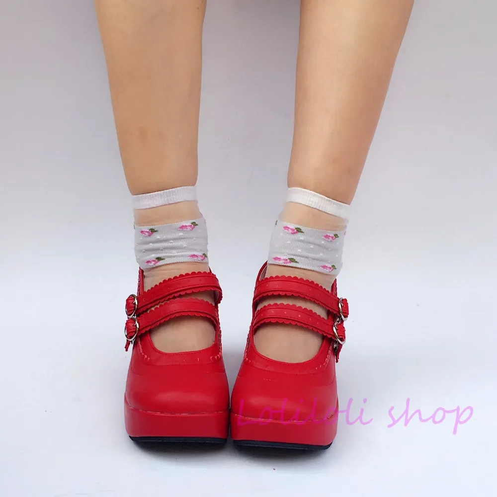 

Princess sweet lolita shoes Japanese design customized special shaped red matt double tie high heel shoes an9040