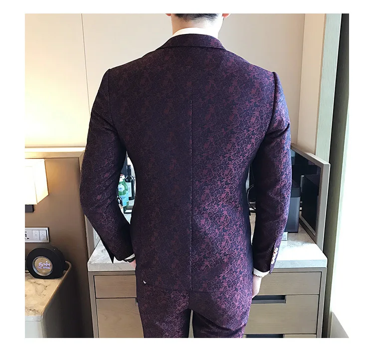 Цвет красного вина жаккард 3 шт костюм для свадьбы мужской жениха выпускного