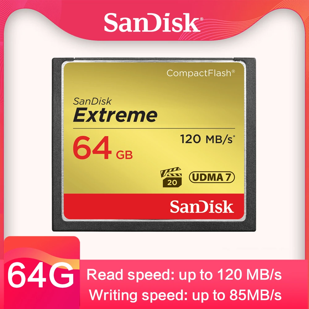 SanDisk CF карта памяти Compact Flash Extreme Canon Full HD Оригинал 120 МБ/с./с 32 Гб 128 64 Видео 4 K для D 300