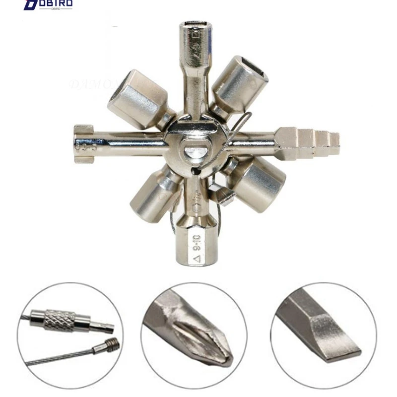 

10 in 1 Multifunction Electrician Plumber Utility Cross Switch Wrench Universal Square Triangle Key For Gas Train Bleed Radiator