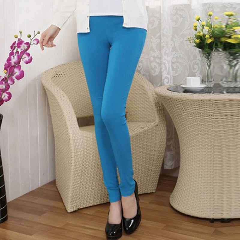 S-5XL 6XL Women Stretch Cotton Leggings Candy Color Female Skinny Pencil Pants High Waist Trousers Ladies Trousers White