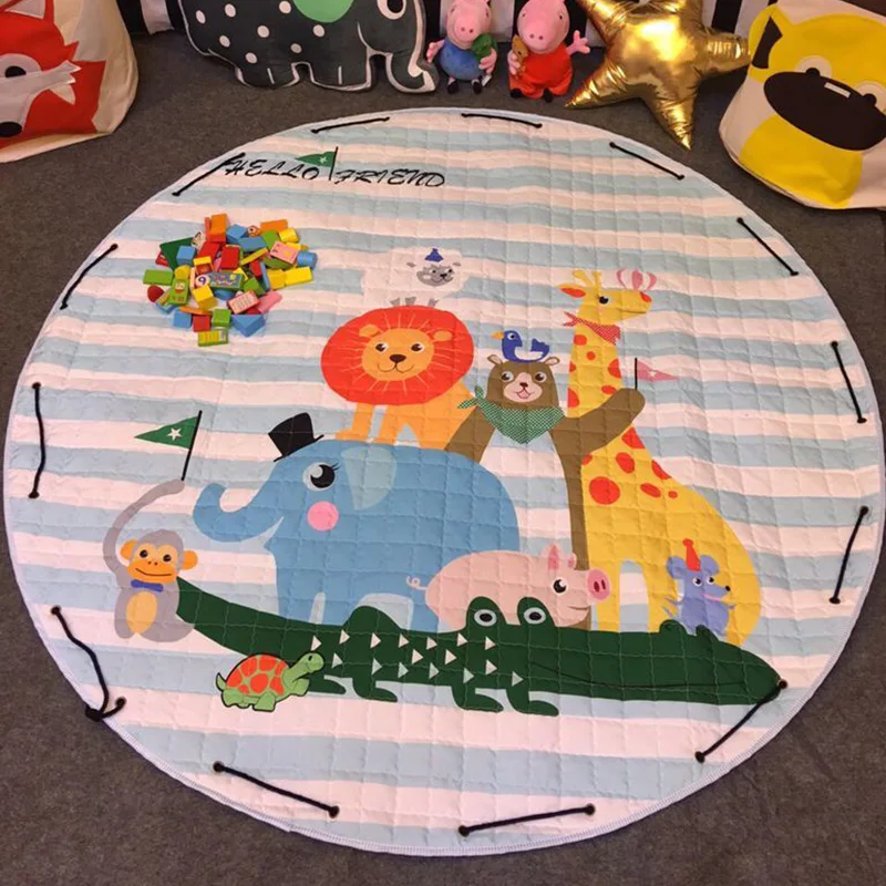 Cartoon Round Infant Crawling Mat Children Toys Storage Bag Baby Kids Floor Play Drawstring Toy Organizer|storage organizer|storage bag babytoy