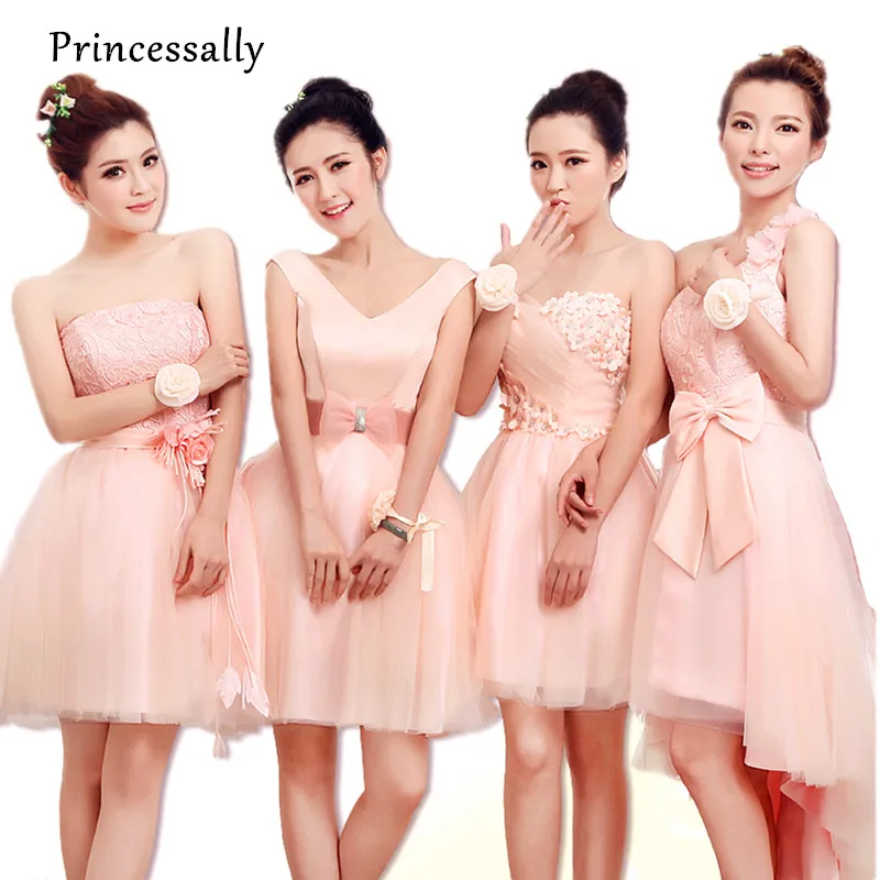 Женское кружевное платье подружки невесты розовое короткое официальное с