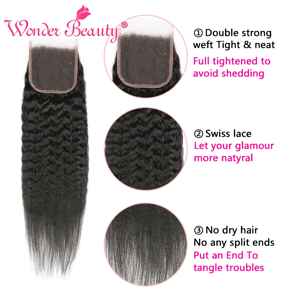 Kinky Straght Hair 5*5 кружевное закрытие с глубокой частью 8-20 дюймов Wonder beauty Yaki Remy бразильские человеческие волосы закрытие с детскими волосами