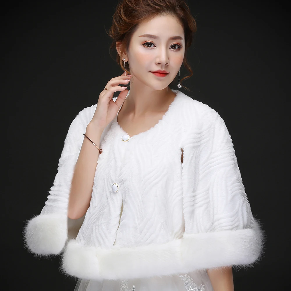 Elegant No Collar Fine Stripe Faux Fur Wrap Poncho With Button Solid Imitation Mink Hair Women Jacket | Аксессуары для одежды