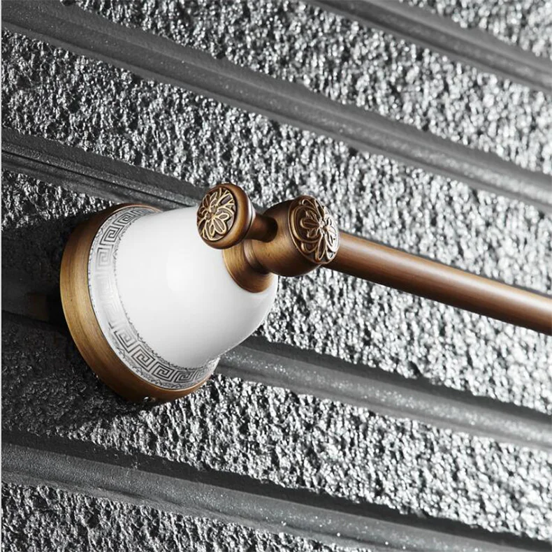 

Antique wall mounted 24 inch Single Towel Bar Elegant Towel Holder Bathroom Black Oil brushed Towel Rack brass and ceramic