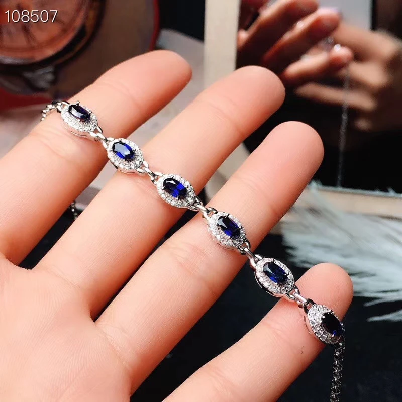 KJJEAXCMY Fine jewelry 925 Серебряный инкрустированный натуральный сапфир женский браслет Поддержка обнаружения