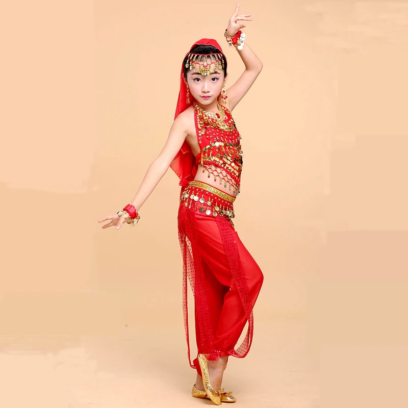 

HT19 2pcs Chiffon Bollywood Carnival Performance Outfits Oriental Dance Clothing Girls Belly Suit Belly Dance Kids Costumes