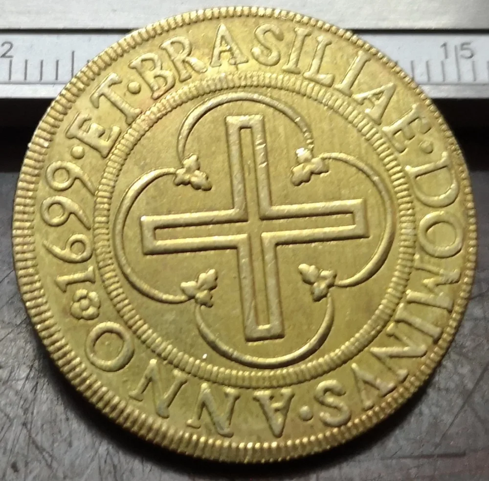 1699 Бразилия 4000 рейс-Педро II копия 22K позолоченная монета | Дом и сад