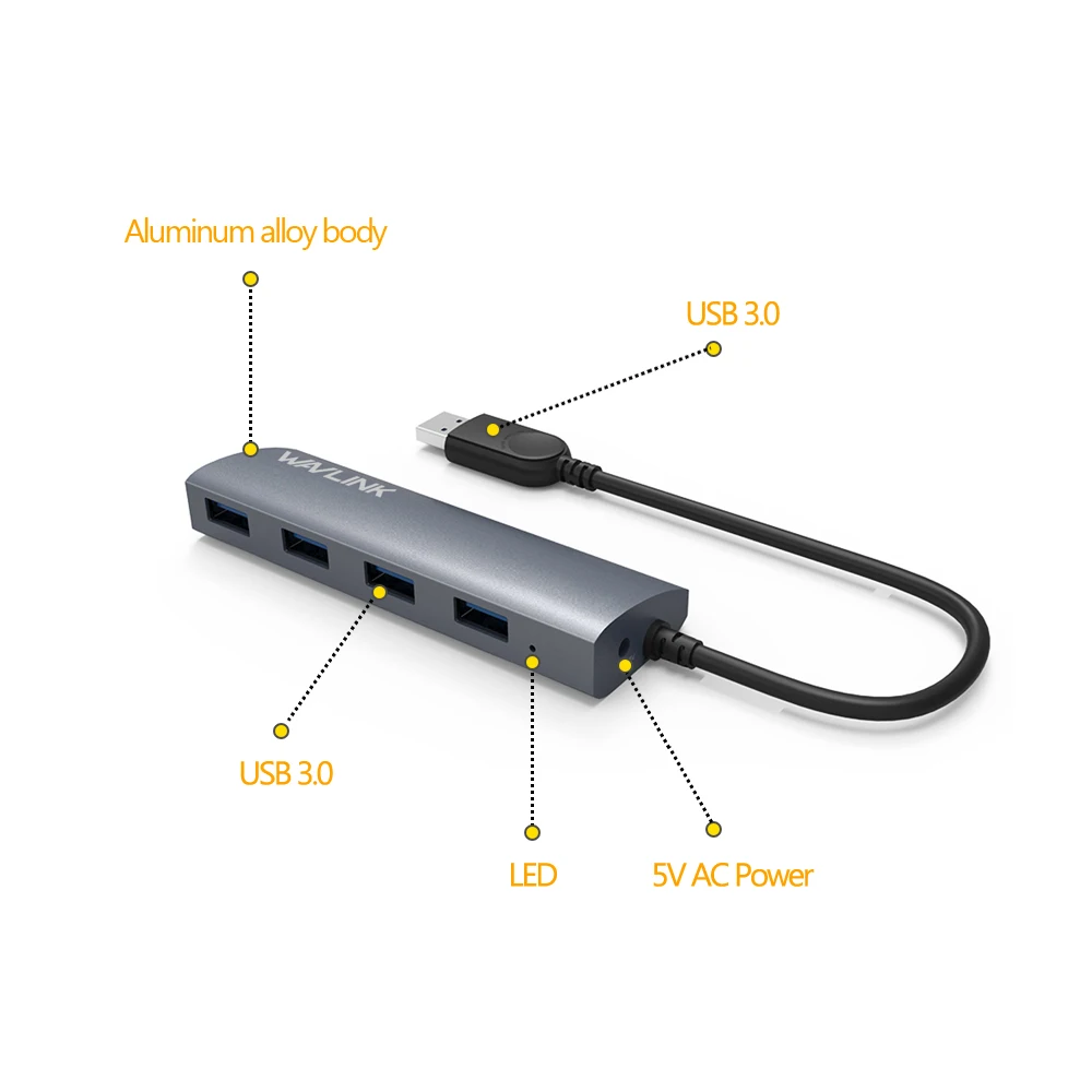 Высокоскоростной usb-хаб Wavlink 3 0 4 порта алюминиевый сплав 5 Гбит/с мульти Usb