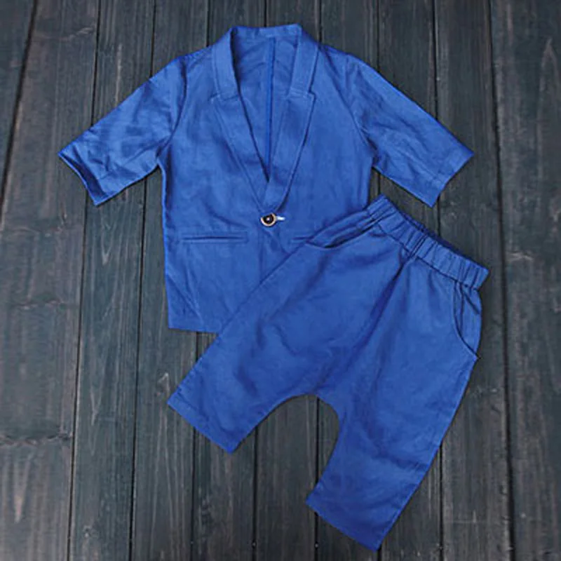 ActhInK New Boys Summer Linen Clothing Set Kids Formal Short Sleeve Blazer Suits Children Loose Shorts Solid Costume for | Детская