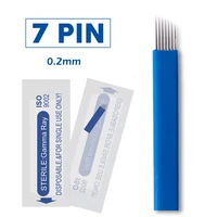 100 pcs blue microblading 7 pin tattoo embroidery needles permanent makeup blade for 3d eyebrow manual tattoo pen