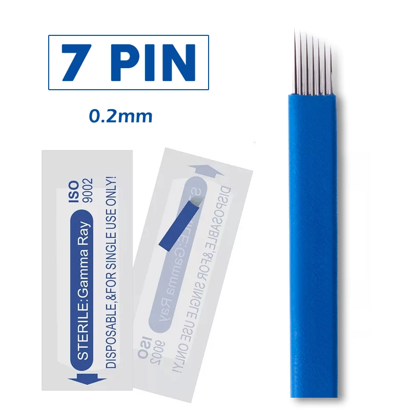 100 PCS Blue Microblading 7 Pin Tattoo Embroidery Needles Permanent Makeup Blade For 3D Eyebrow Manual Pen | Красота и здоровье