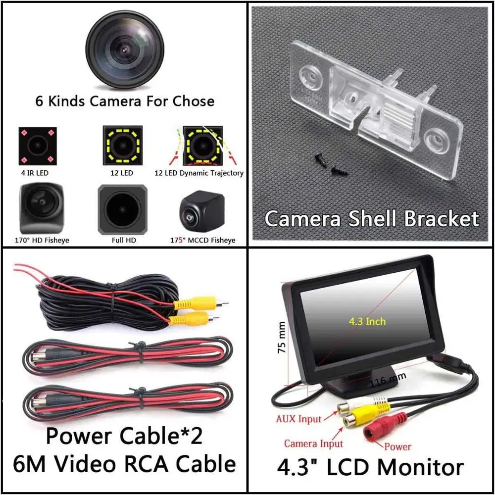 Camera 4.3 inch LCD 175 градусов рыбий глаз MCCD камера заднего вида для VW Volkswagen Tiguan Passat B5 Sharan Polo Jetta Touareg Porsche Cayenne Skoda - Название цвета: Camera 4.3 inch LCD