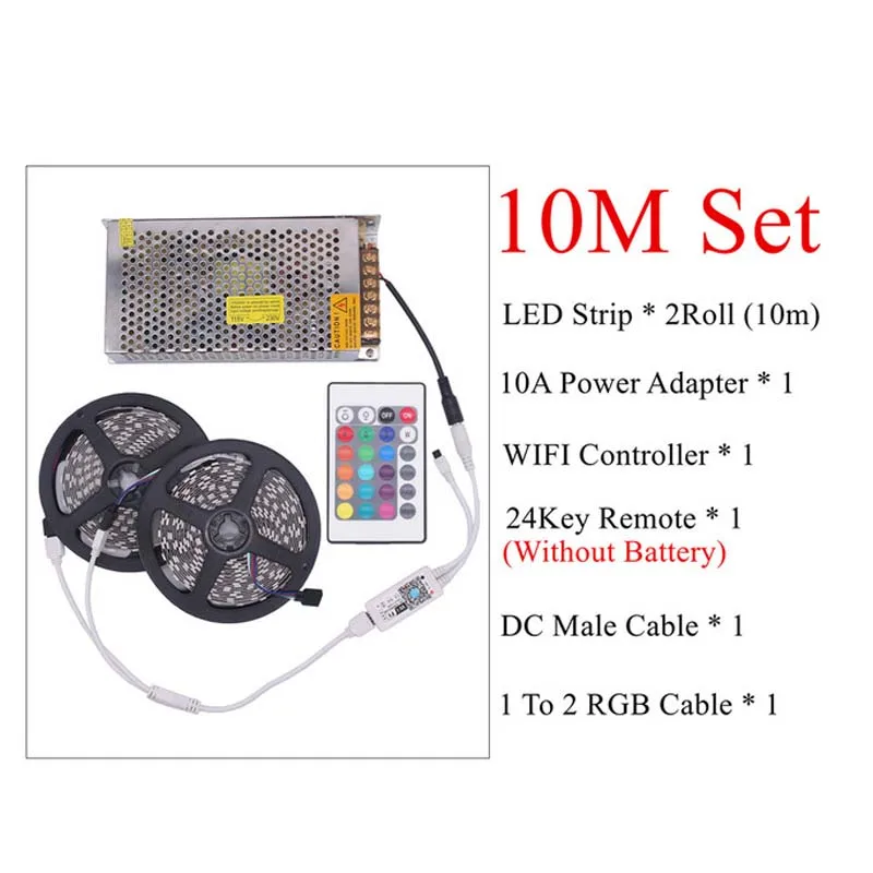 Tira светодиодный 5050 RGB resistente al agua 5 м 10 м 15 м 20 м DC 12 В tiras de luz светодиодный 60 светодиодный/m con 24Key контроллер Wifi soporte musi - Испускаемый цвет: changeable