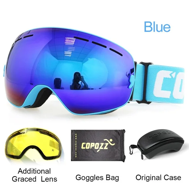 All blue COPOZZ, брендовые лыжные очки, двухслойные, UV400, анти-туман, большая Лыжная маска, очки для катания на лыжах, для мужчин и женщин, очки для сноуборда, GOG-201 Pro - Цвет: All blue