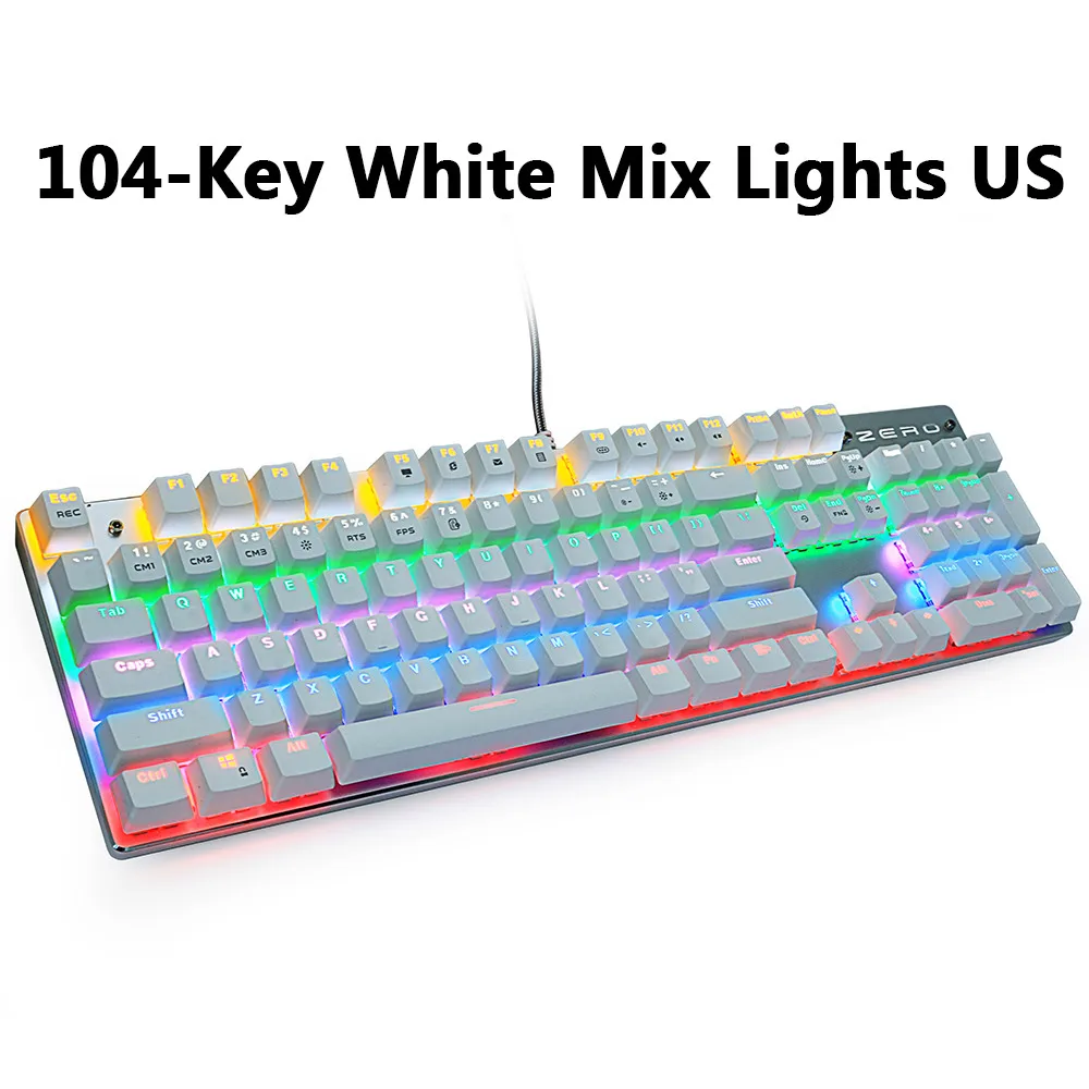 104White MIX lightUS Игровая механическая клавиатура синий/красный светодиодный переключатель с подсветкой 87/104 клавиш Проводная игровая клавиатура с защитой от привидения Русский/Английский для геймеров - Цвет: 104White MIX lightUS