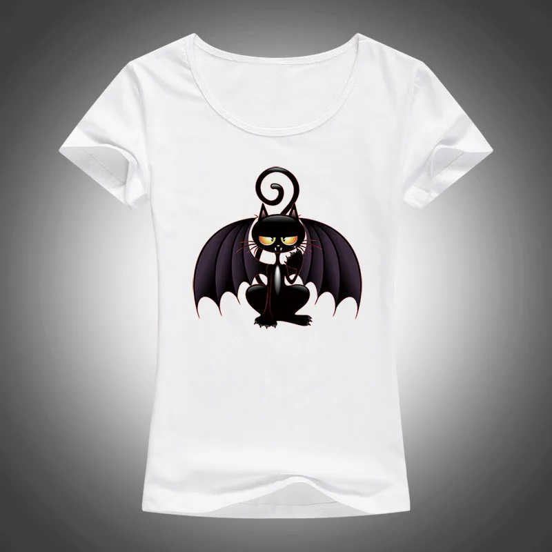 Новинка 2017 футболка с изображением черного кота и крыльев из мультфильма модная