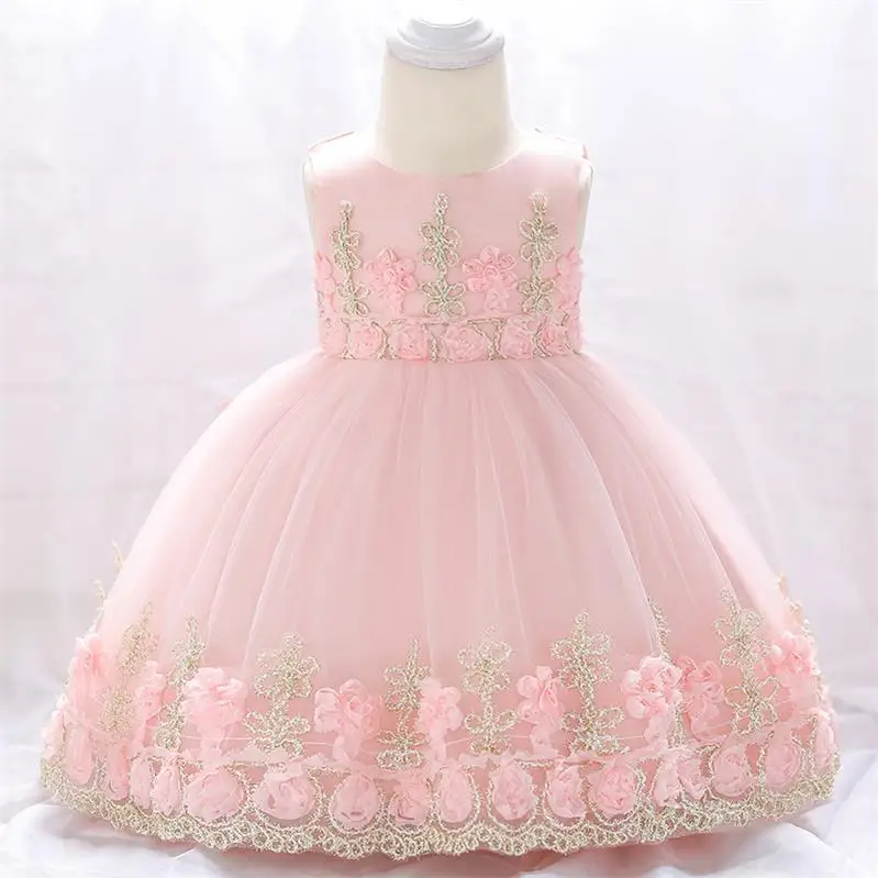 Летнее платье на крестины для маленьких девочек; vestido infantil; платье принцессы для первого дня рождения; свадебное платье; Одежда для девочек - Цвет: Pink