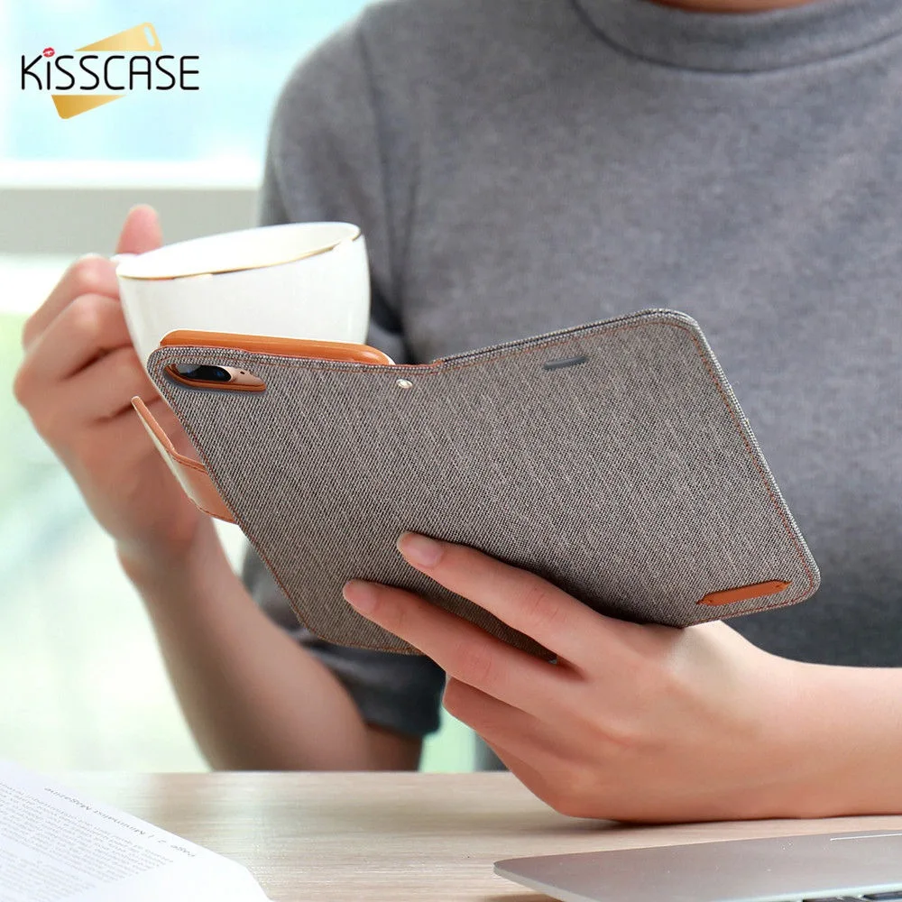 Kisscase кожаный чехол для iPhone X 8 7 6s 6 Plus прохладный ткань Стенд Wallet откидная крышка