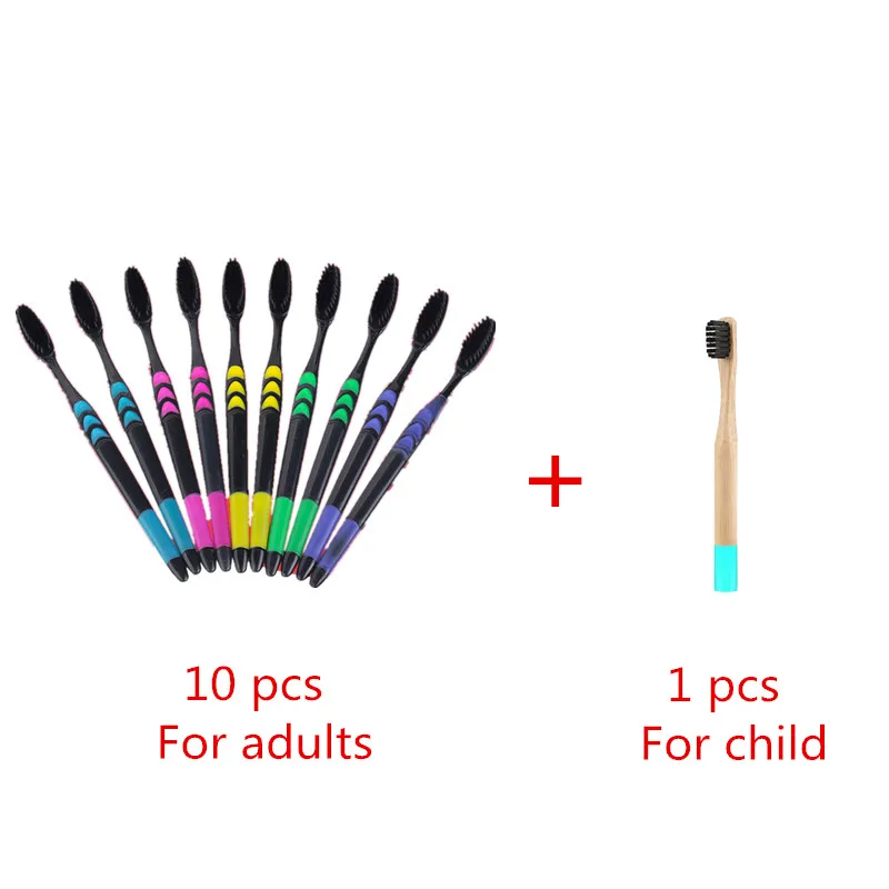 10pcs and 1pcs 20/10 шт на выбор, ультра мягкая угольная зубная щетка, унисекс, семейный набор для дома, для взрослых, чистый уход за деснами, тонкие волосы и детская зубная щетка - Цвет: 10pcs and 1pcs