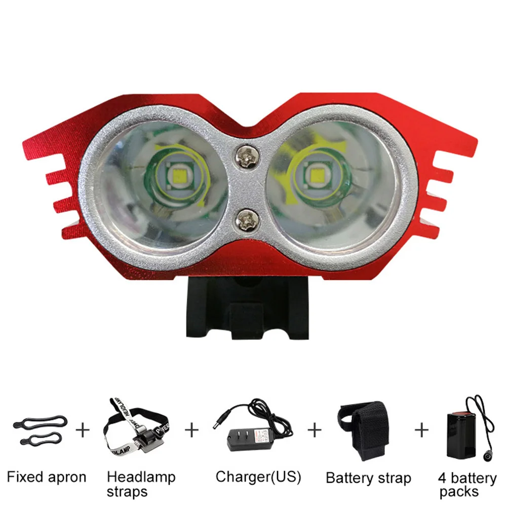 US red 2 lamp Корабль из России велосипед Водонепроницаемый светодиодный фонарь Аксессуары для велосипеда головной светильник лампы сильный светильник перезаряжаемый BB55 - Цвет: US red 2 lamp