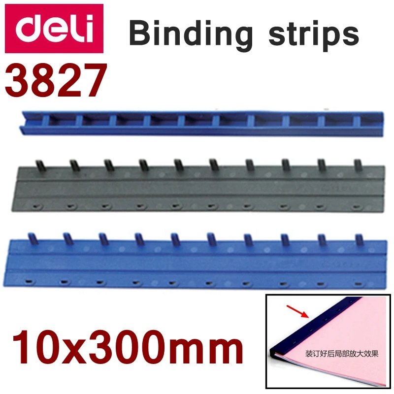 

100 шт./лот Deli 3827, ПВХ связующие полосы с 10 отверстиями, A4(10x300 мм), переплетная машина для расчески, переплетение 70 страниц