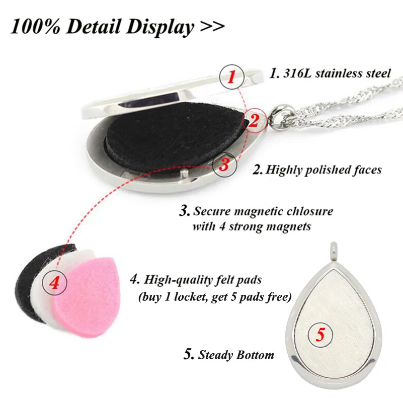 Ожерелье из нержавеющей стали 316 с магнитной подвеской 28*38|aromatherapy necklaces|oil diffuser