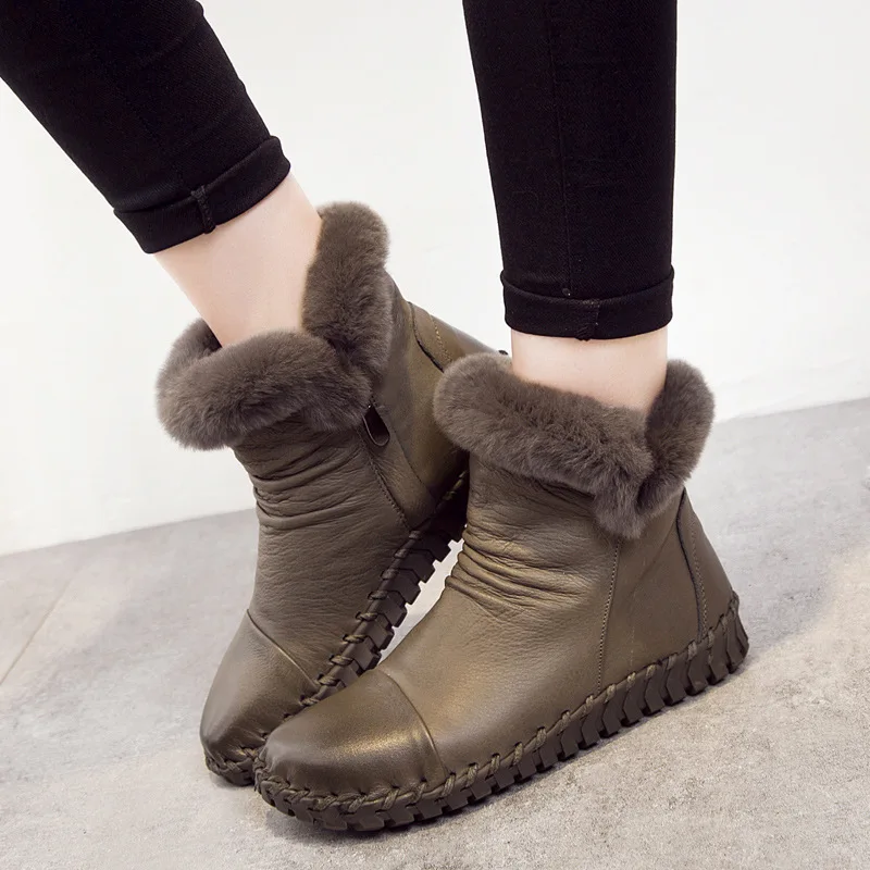 

CuddlyIIPanda Women Fashion Ankle Boots Winter Warm Genuine Leather Short Boots Handmade Rabbit Fur Snow Boots Botas Mujer