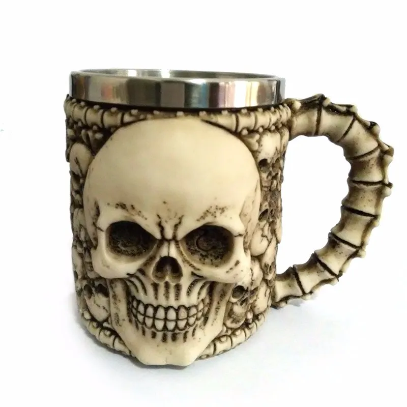 1pcs Stainless Steel Liner Drinking Skull Mug Resin 3D Tankard Horror Decor Cup for Halloween Bar Party Free Shipping | Дом и сад