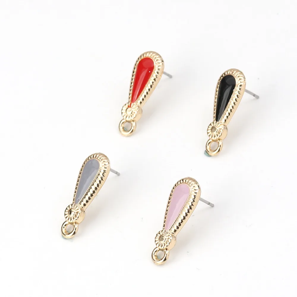 Серьги гвоздики из цинкового сплава DoreenBeads золотистые/розовые эмалированные