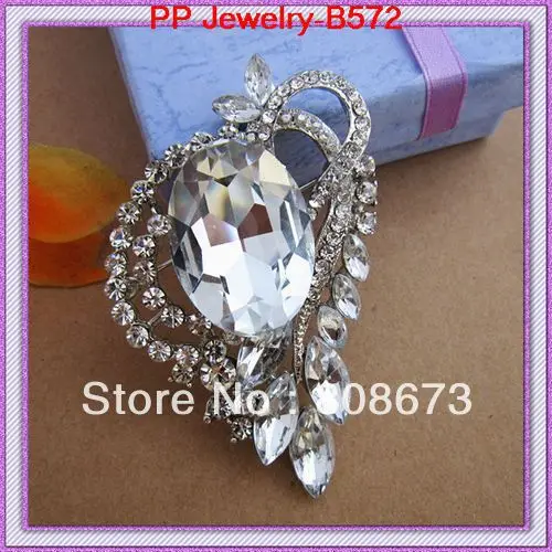 

dhl fedex free shipping !Cheap Wholesale Factory Direct Sale Big Glass Crystals Brooch Silver Tone 60PCS/LOT