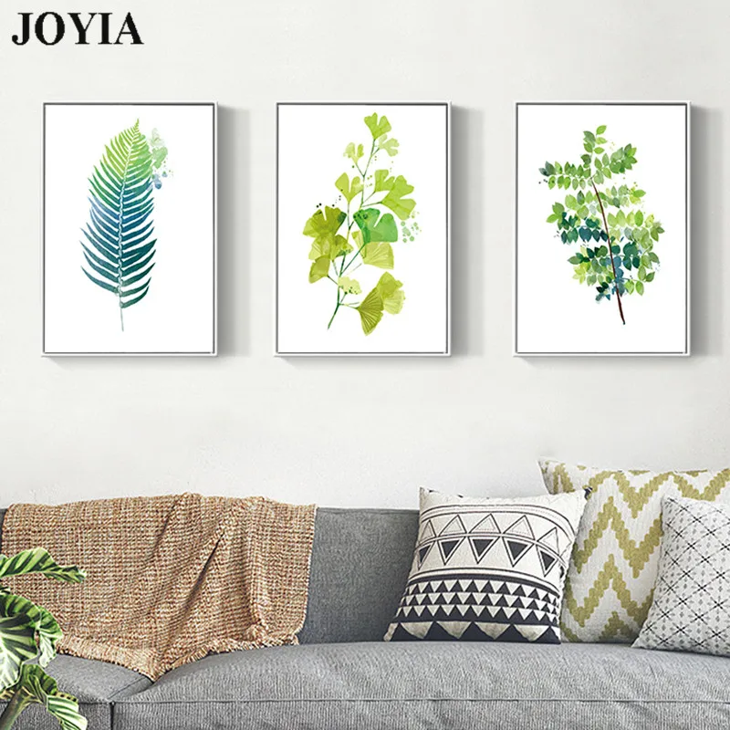 Абстрактные зеленые листья холст настенное искусство современный