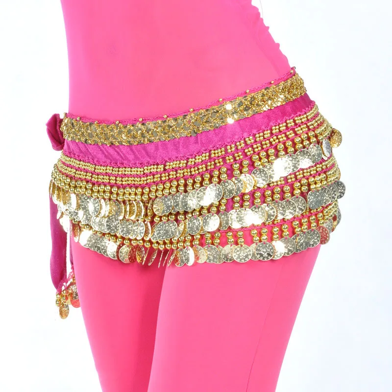 Fuchsia Gold Coin Пояс для танца живота, пояс для восточных танцев живота, аксессуары для одежды, пояс для танца живота, аксессуары для костюма, 338 монет, набедренный шарф для женщин - Цвет: Fuchsia Gold Coin