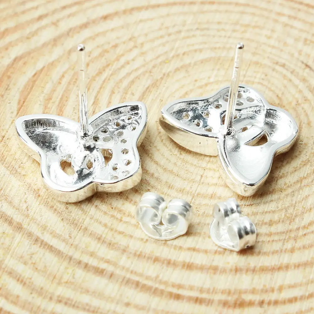 Refaxi 2 Пар Посеребренная Горный Хрусталь Кристалл Бабочка Стержня Уха Серьги для