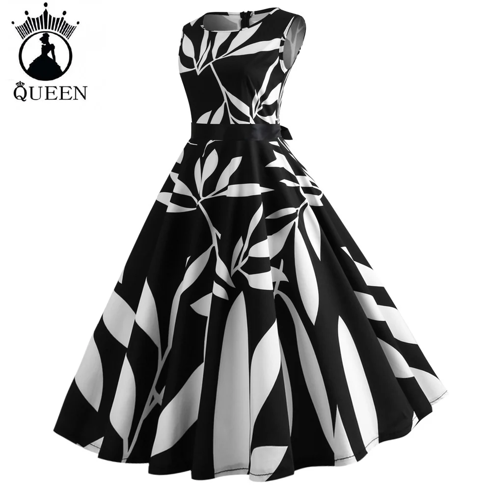 Женское винтажное платье в стиле ретро с цветочным принтом и рокабилли на лето