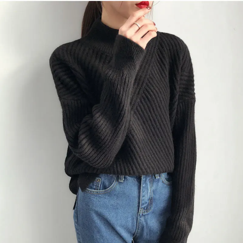 

Sweater Womens 2019 Autumn Winter Half Turtleneck New Korean Shirt Blusa Long Sleeve Thick Knitwear Pullover Female Tops LQ428