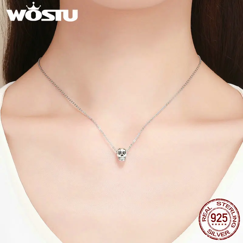 WOSTU ужасный 100% Стерлинговое Серебро 925 пробы Винтажные бусины с черепом