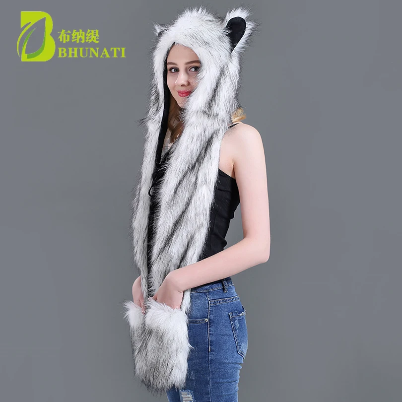 Шапка с капюшоном из искусственного меха ушанка карманами 3 в 1 шапка для животных