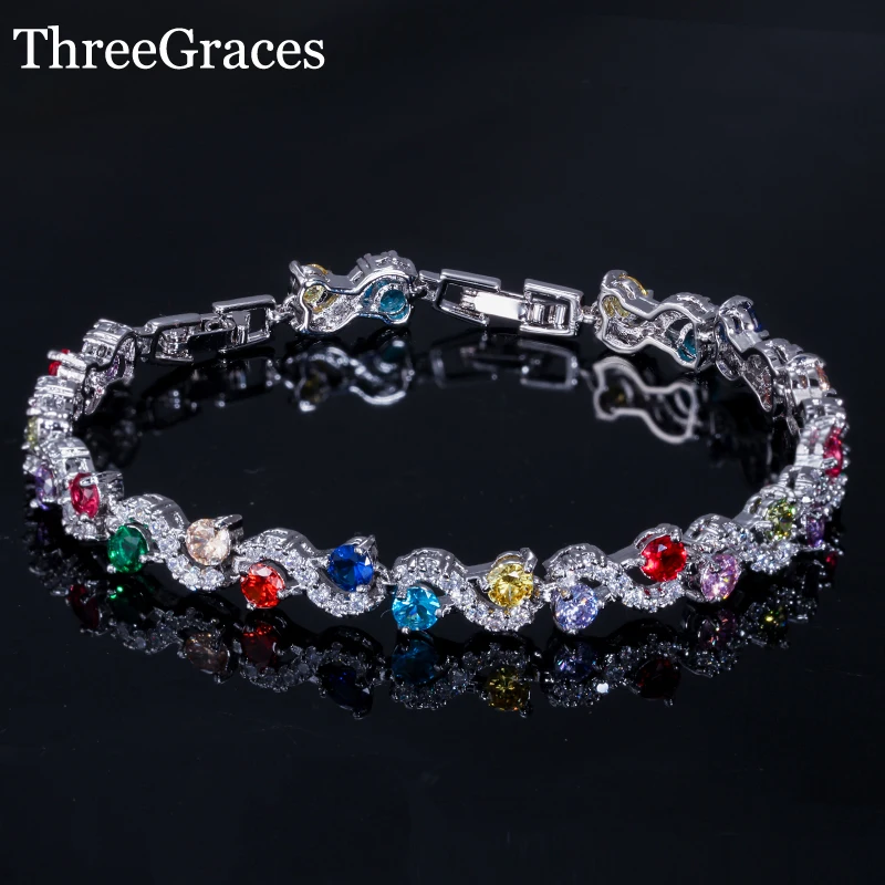 ThreeGraces роскошные женские ювелирные изделия с фианитами белая золотая Радужная