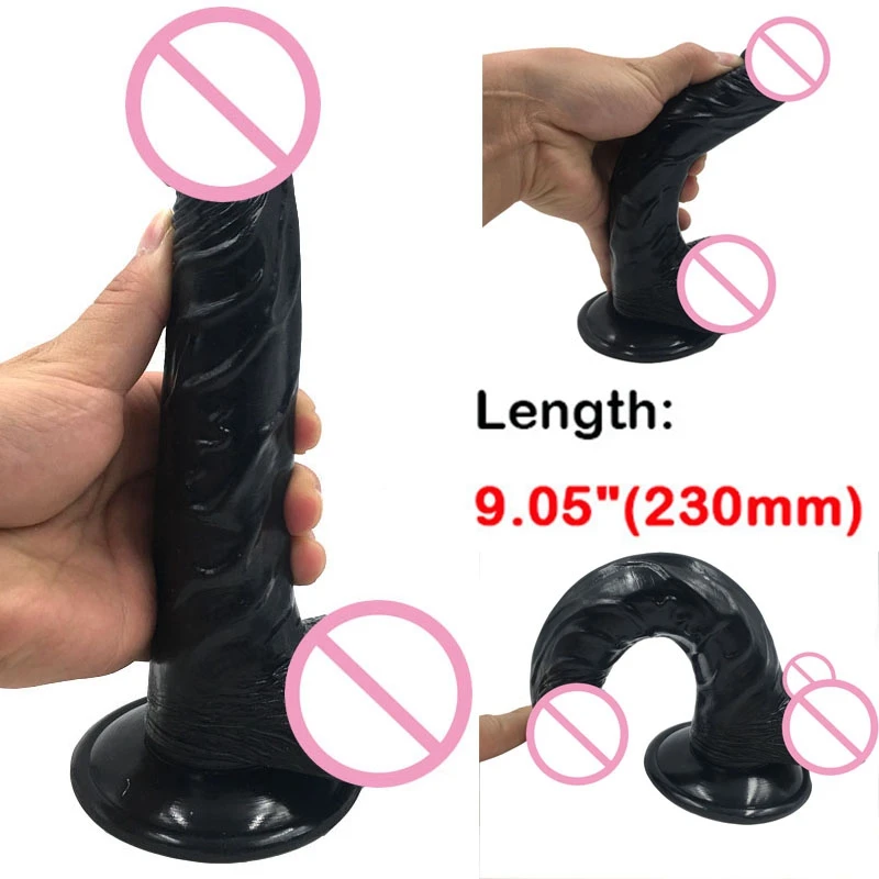 Новинка 2017 года Гигантский черный фаллоимитатор Фирменная TPR реалистичный 23 5 см