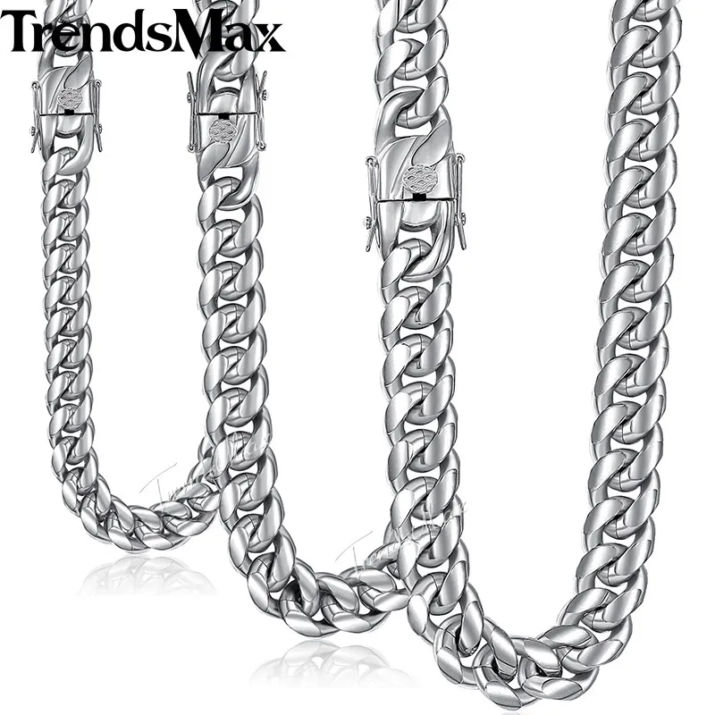 Trendsmax Майами Снаряженная Кубинский Мужская Цепочки и ожерелья цепи 316L Нержавеющая сталь в стиле «хип-хоп» цвет серебристый, Золотой Цвет 8/12/14 мм KHNM19