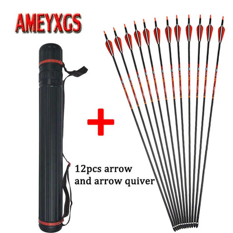 12pcs 31inch Spine 400 Archery Carbon Arrow And Arrow Quiver Compound/Recurve Bow Shooting Pure Carbon Arrow Hunting Accessories