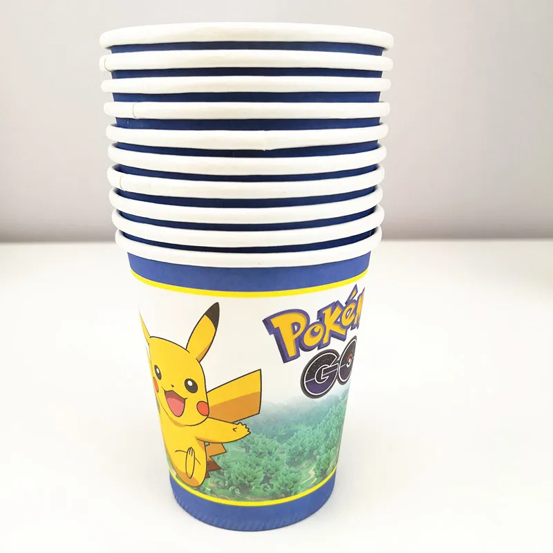 Для 10 детей Pokemon Go одноразовые бумажные стаканчики покрытие стола тарелка нож