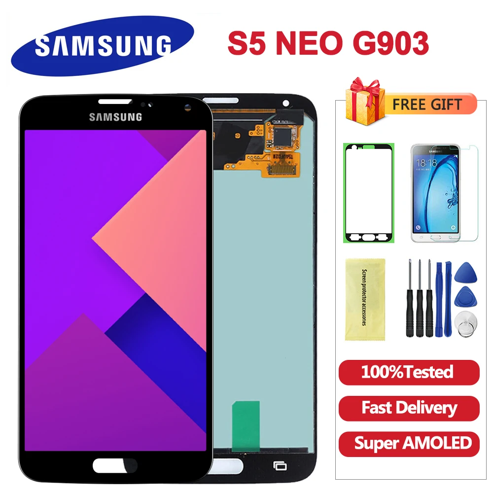 Супер AMOLED для samsung S5 NEO G903 ЖК-дисплей для samsung G903F S5 NEO ЖК-экран сенсорный дигитайзер сборка Замена