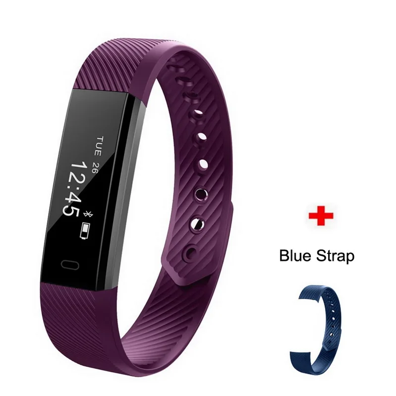 ID115 Purple W Blue Фитнес-трекер умный Браслет ID115 Veryfit APP Bluetooth Band монитор активности будильник спортивный браслет для iOS Android - Цвет: ID115 Purple W Blue
