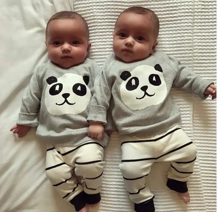 Ins AliExpress Kids Children's Panda Striped Long Sleeve Set Girls' Navy T-shirt Haren Pants Two-piece | Детская одежда и